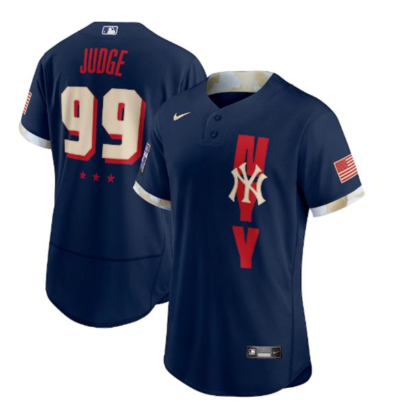 Men's New York Yankees #99 Aaron Judge 2021 Navy All-Star Flex Base Stitched Baseball Jersey